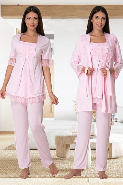 ByLohusa Effortt Pink Maternity Pajama Set with Dressing Gown