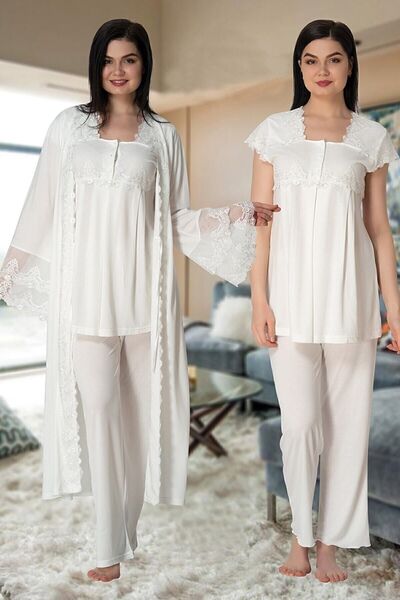 Effortt طقم ثوب نوم للحوامل بأكمام قصيرة Effort 5011-ecru