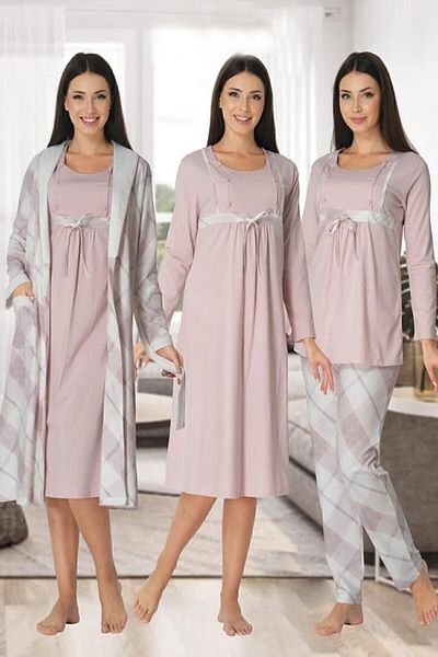 Effort Pijama طقم أمومة نسائي وردي بأكمام طويلة من Zerre Bebe 8086