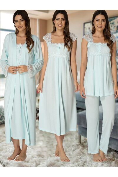 HAMİLE ÇARŞI Turquoise Maternity Pajamas Nightgown Set 2305