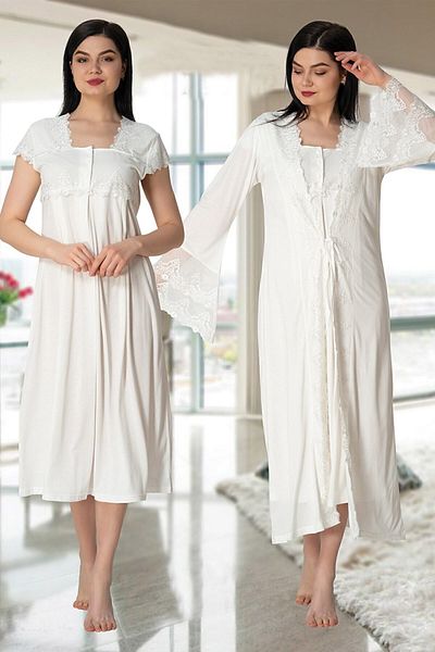 Effort Pijama Effortt 5010 Powder Long Princess Dressing Gown Lace Dressing Gown Maternity Nightgown Set