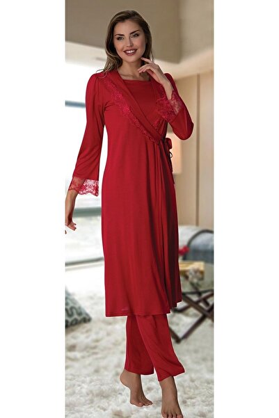 Effort Pijama Effortt Red Maternity Pajama Set with Dressing Gown 2018