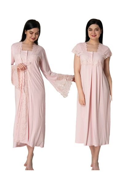 Effort Pijama Effortt Pink Long Princess Dressing Gown Lace Dressing Gown Σετ νυχτικού εγκυμοσύνης 5010