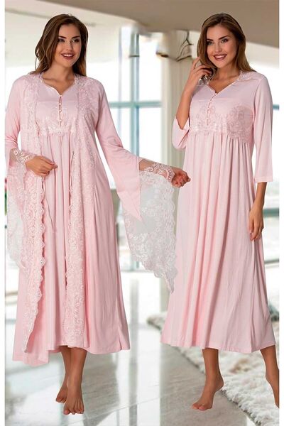 ByLohusa Set cămașă de noapte de maternitate Effortt Pink Peignoir