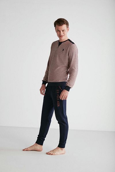 U.S. Polo Assn. ΒΑΣΗ. POLO ASSN. - Ανδρικές πιτζάμες μπορντό με στρογγυλή λαιμόκοψη 024K.1Z.8.E.7TA2GR0P