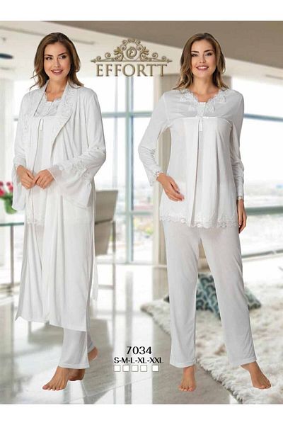 Effortt Set de pijamale de maternitate din dantelă, lungă, ecru