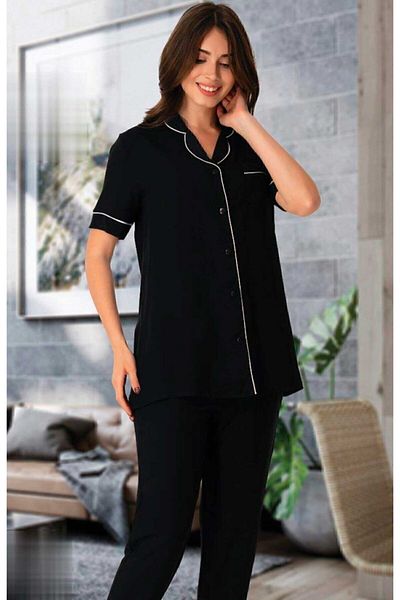 Effort Pijama Set de pijamale de maternitate Effortt 8069, cu nasturi în față, negre