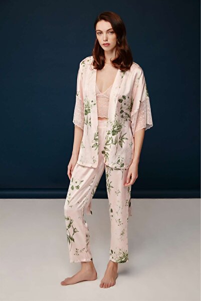 Bonnie Clyde Bonnie&Clyde - Women's Floral Printed Braletli Satin 3-Piece Pajama Set 3.C.0.L.2.R.00