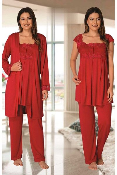 Effort Pijama Set de pijamale de maternitate cu mâneci cireșe și halat pentru femei Effortt 2301v