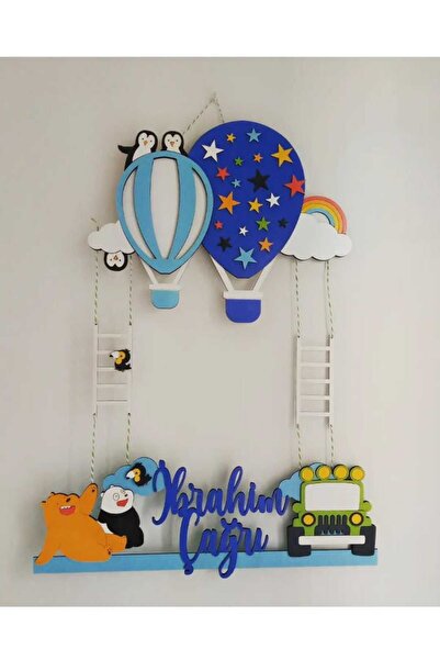 AllFayLazer Balonlu Hayvanlı Işıklı Bebek Ahşap Kapı Süsü Yeni Doğan Hastane ...
