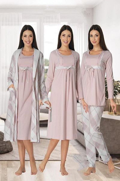 Effort Pijama مجموعة Dvina Effortt Puerperium مكونة من 4 قطع باللون الوردي - 8086