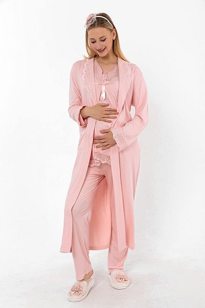 ByLohusa Effortt Pink Maternity Pajama Set with Dressing Gown