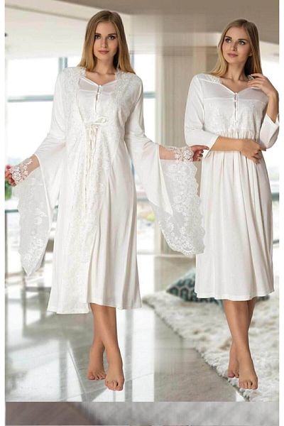 Effort Pijama طقم ثوب نوم للحوامل بتصميم خاص للنساء من إكرو مع ثوب صباحي 3010
