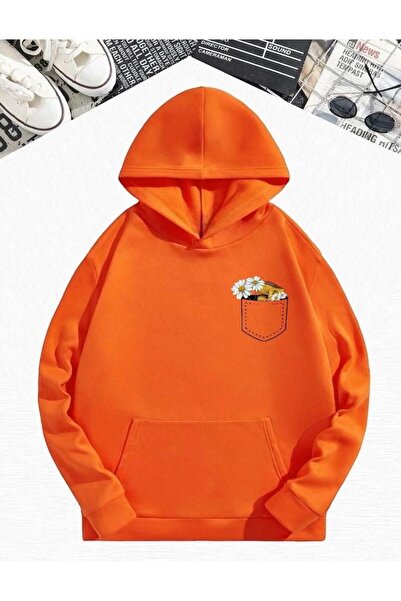 caddekombin Cepli Çiçek Baskılı Kalın Kapüşonlu Sweatshirt