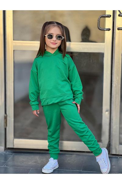 renkli diyar Long Sleeve Hooded Sweat and Trousers Set for Girl - Kres Kindergarten Primary School