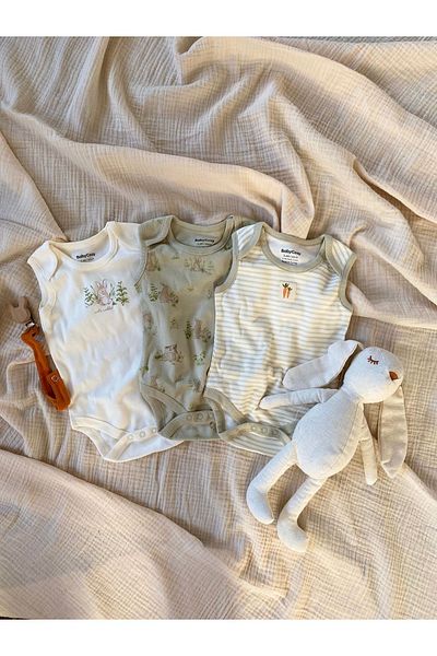 BabyCosy بدلة أرنب بدون أكمام مكونة من 3 قطع - 100% قطن عضوي