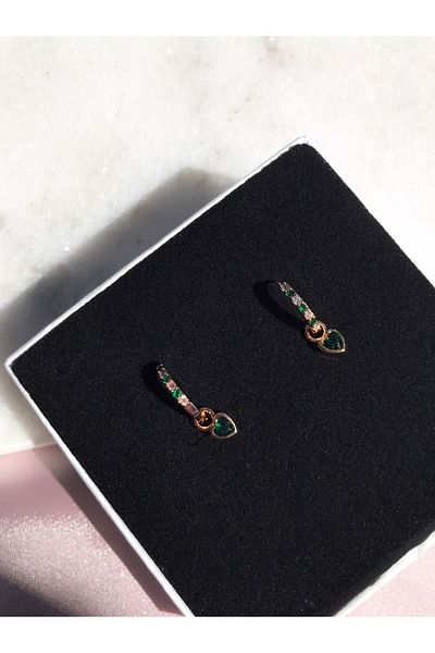 Cheberry Zircon Stone Detailed Minimal Heart Hoop Earrings