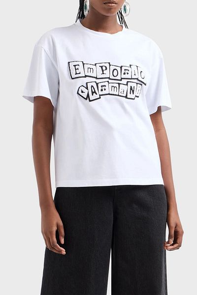 Emporio Armani تي شيرت قطن 100% بشعار عادي - تي شيرت 6D2T7H 2J4EZ 0100