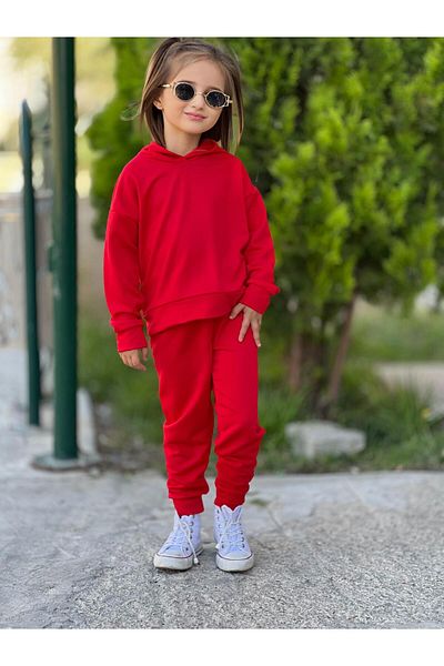 renkli diyar طقم سويت شيرت وبنطلون بغطاء للرأس بأكمام طويلة للفتيات - Kres Kindergarten Primary School