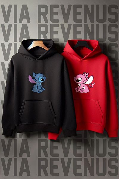 Vordevia Lilo and Stitch Printed Oversize Lover Combination Sweatshirt