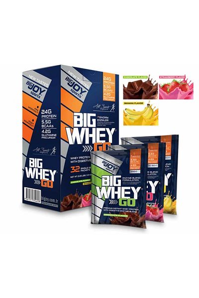 Bigjoy Sports Big Whey Go - 32 Pack Aroma Size Whey Protein Single Sachet - 1040g Powder 500ml Shaker
