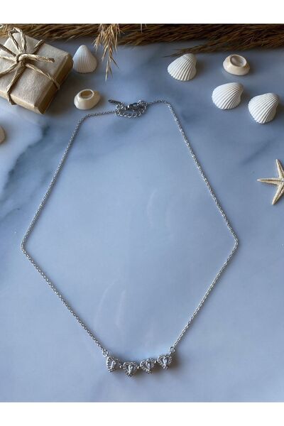 Jeros Accessories Çelik Zirkon Taşlı Çoklu Kalpli Açılır Kapanır Mıknatıslı Yonca Kolye