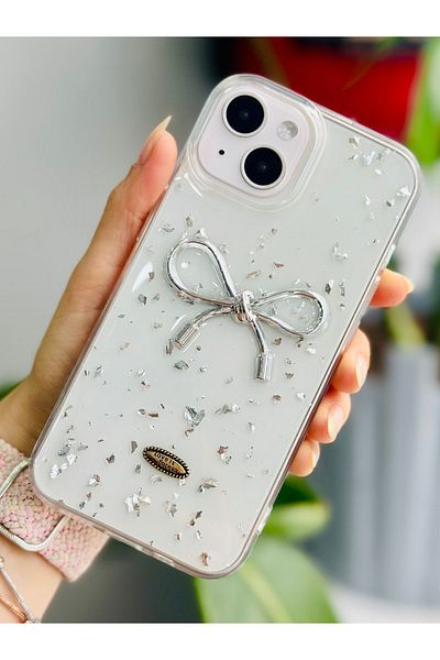 Go Aksesuar حافظة هاتف إيبوكسيلي بشريط فضي شفاف متوافقة مع هاتف Apple Iphone 13 - 14 - 15