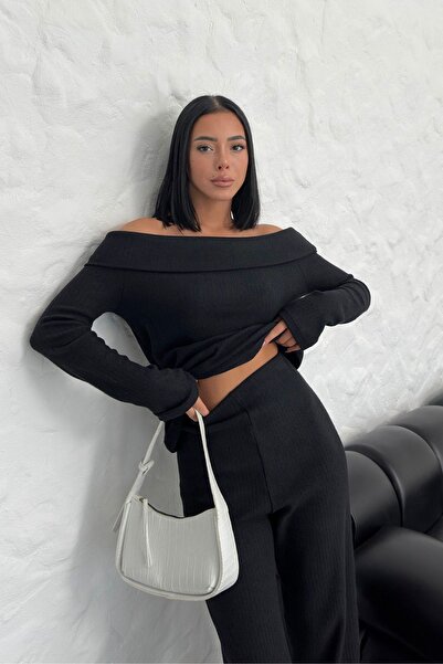 Know Női fekete Thessaloniki Fabric Madonna gallér alsó felső nadrágkosztüm