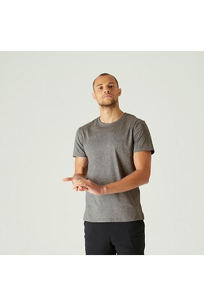 Decathlon Domyos Men's Gray Sports T-Shirt 100 - Regular - Fitness Light Training