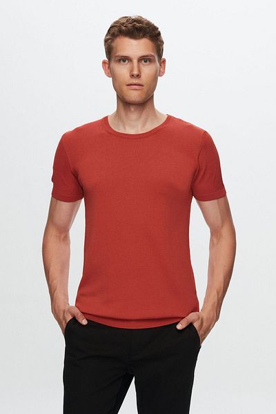 Twn Πλεκτό μπλουζάκι Slim Fit Tile Plain Weave Rayon