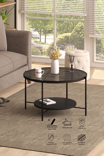 Pinkcloset MARVEL Orta Sehpa , Yan Sehpa FÜME Cam , SİYAH Alt