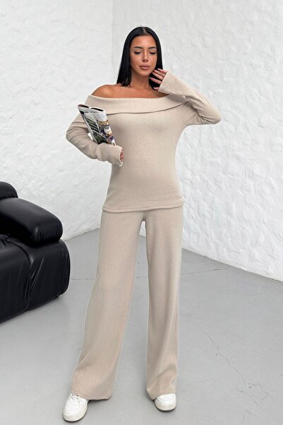 Know Női bézs Thessaloniki Fabric Madonna gallér alsó felső nadrágkosztüm