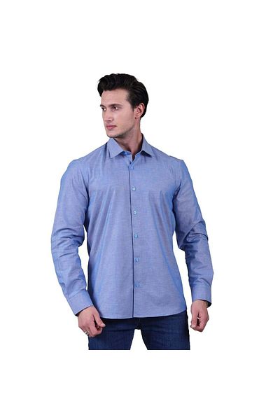 Exve Exclusive Cămașă pentru bărbați, albastru, uni, uni, din bumbac, respirabil, slim fit