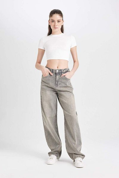 DeFacto Baggy Fit Hohe Taille Lange Jeans Gewaschene Hose 3162368