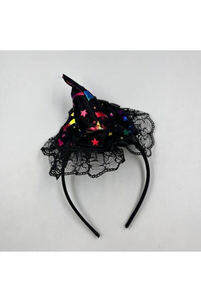 HKNYS Halloween Taç Mini Cadı Şapkası Tüllü Renkli Model
