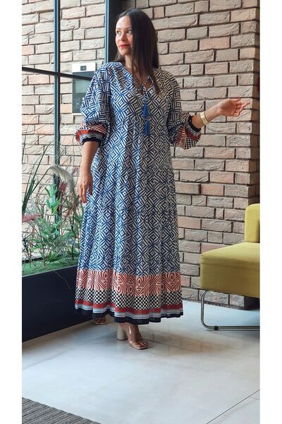 Park Moda Rochie lungă din bumbac cu model cu ciucuri