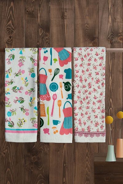 Meslina Home 3-Piece 30X50 Kitchen Towels - Printed, Drying Cloth and Hand and Face Towels