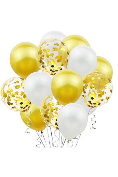 HKNYS 30 Pieces Yellow-white-transparent-confetti Balloon Set with Gold Confetti-metallic-transparent Balloon