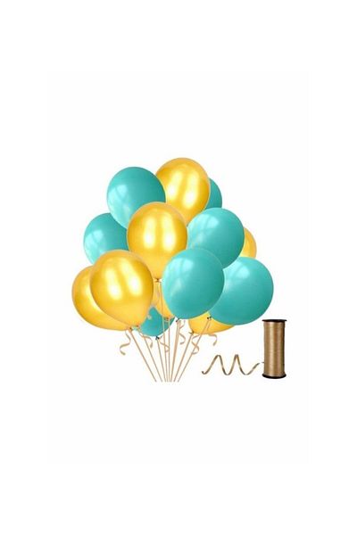 HKNYS 75 Pieces Metallic Pearlescent Water Green-Gold Balloon,+5 Meter Balloon Chain