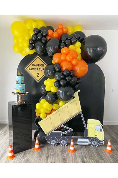 BEST PARTİ 70 Black, Yellow, Orange Balloons and 5m Balloon Chain