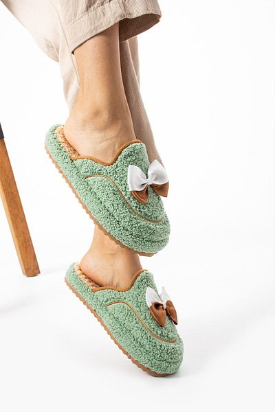 Moda Devrin Téli zöld csokornyakkendő női papucs