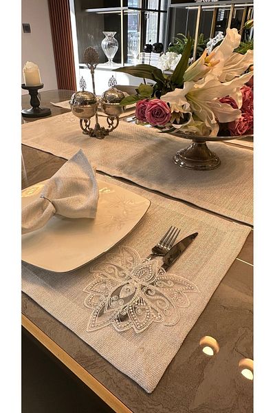 Decamor home In Dantela franceză Sclipici argintiu Alb American Service 2 piese