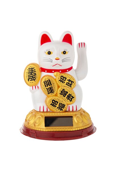 LUCKY CAT Solar Basamakta Iyi Dilek Yazılı 8.4*8.4*11.2 Cm
