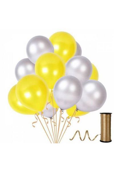 Acar Süs Yellow Silver Metallic Balloon 12 Inch 100 Pieces