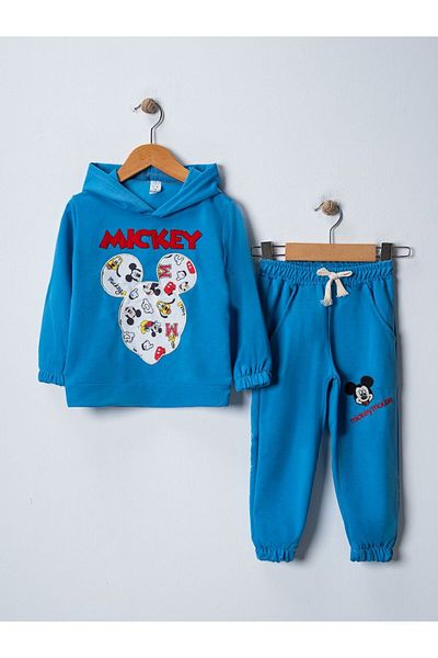BUUFUU Unisex Children's Hooded Long Sleeve Pocket Top and Bottom Set with Embroidery Detail