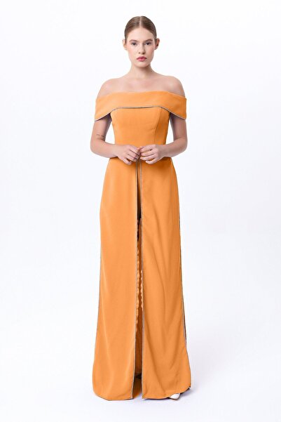 Sarı Etiket Strapless Cape Crepe Jumpsuit