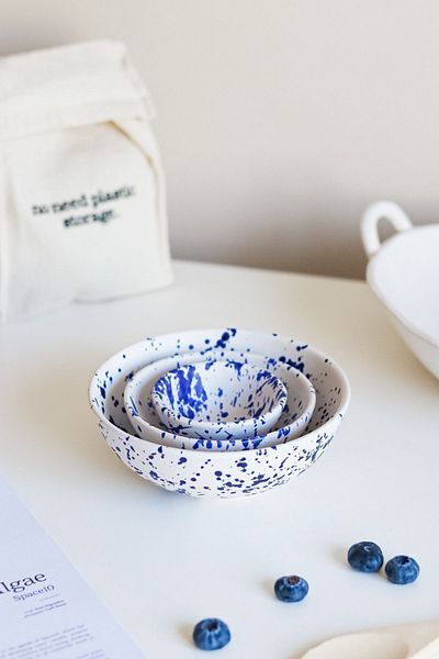 Beige & Stone Ceramic Navy Blue Spotted Salad Bowl Breakfast Presentation Bowl Set of 3