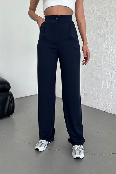 naymanlife Navy Blue Palazzo Trendy Women's Trousers - High Waist, Lycra and Flexible Waist Elastic