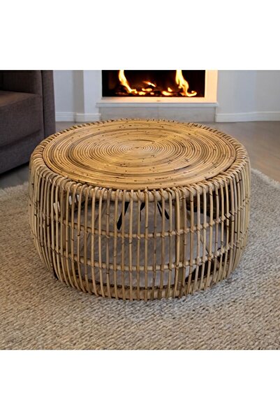 VERSA Rattan Bambu Hasır Yuvarlak Orta Sehpa,rattan Tasarım Yuvarlak Orta Sehpa