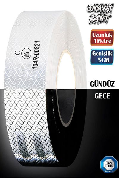 Badem10 Tuvturk Approved White Reflective Highlighter Strip Tape - 1 Meter, 5 cm Certificated Warning Tape